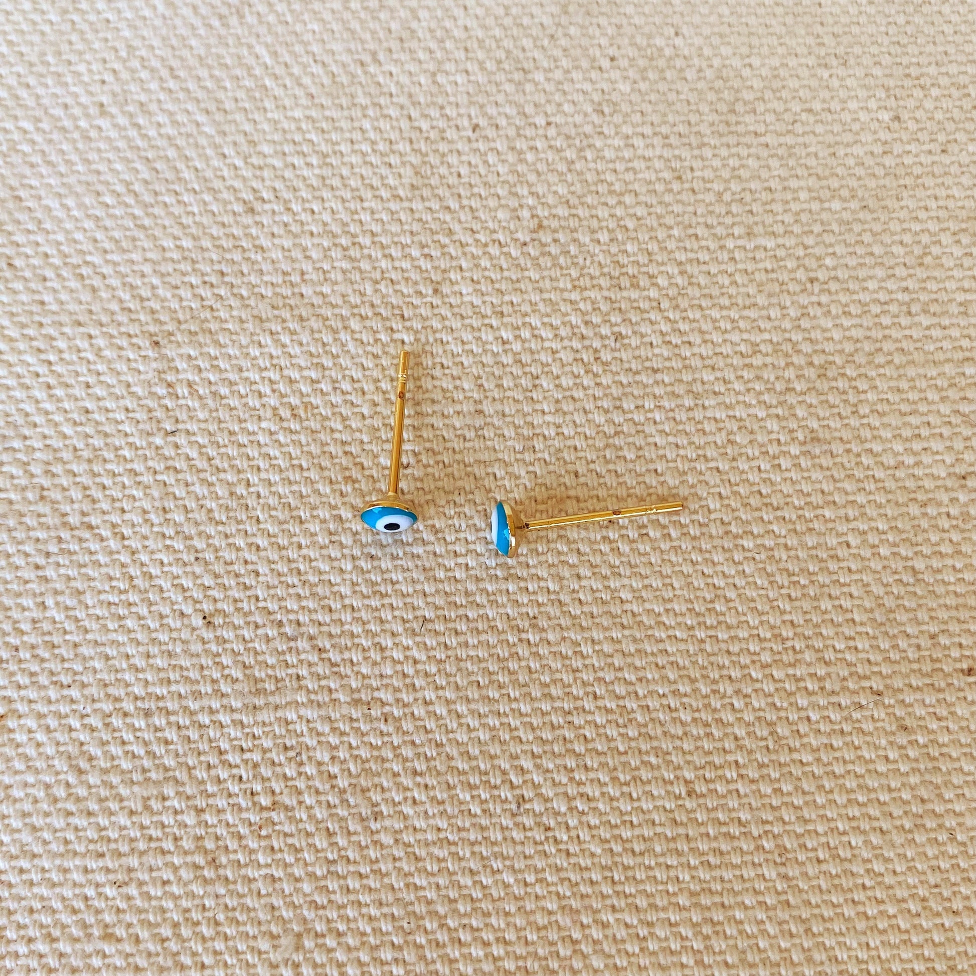 GoldFi 18k Gold Filled Tiny Aqua Evil Eye Stud Earrings