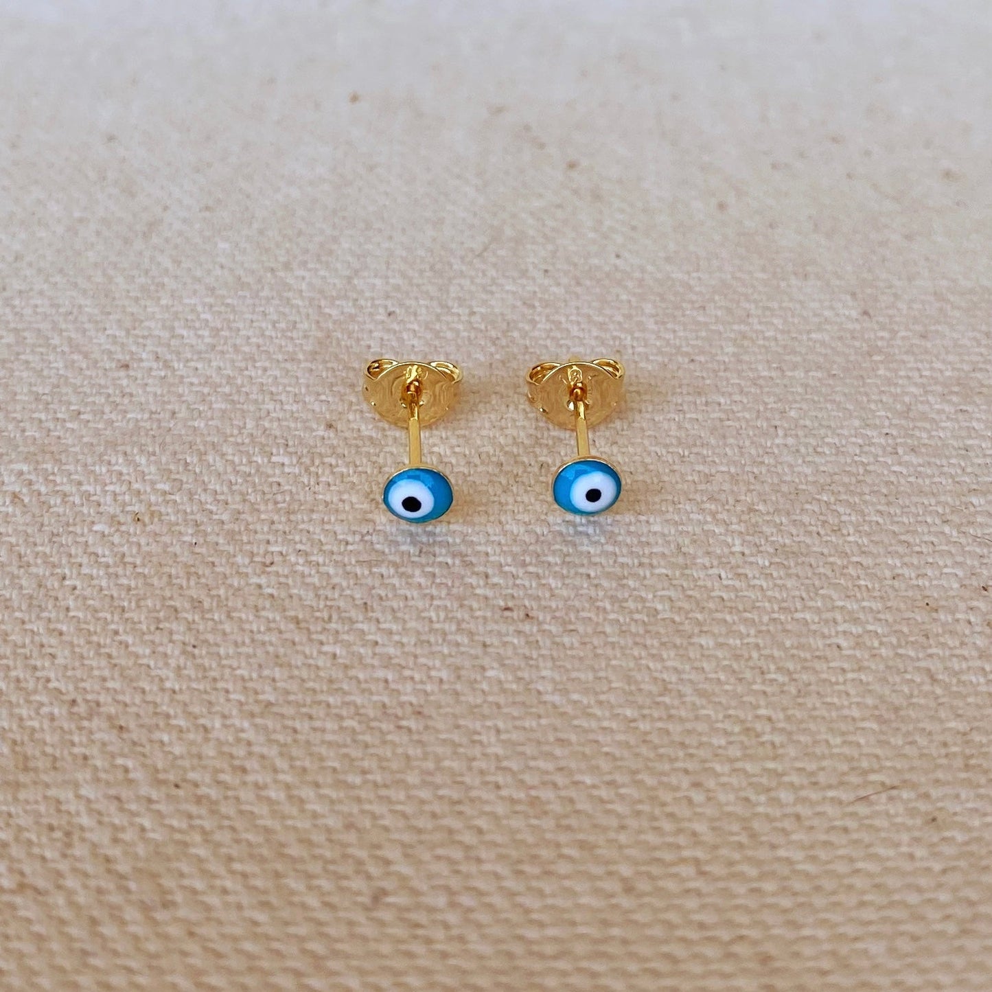 GoldFi 18k Gold Filled Tiny Aqua Evil Eye Stud Earrings