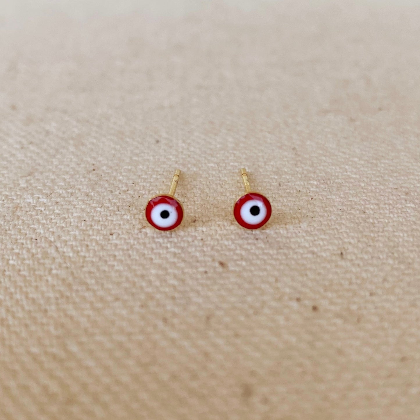 GoldFi 18k Gold Filled Tiny Red Evil Eye Stud Earrings