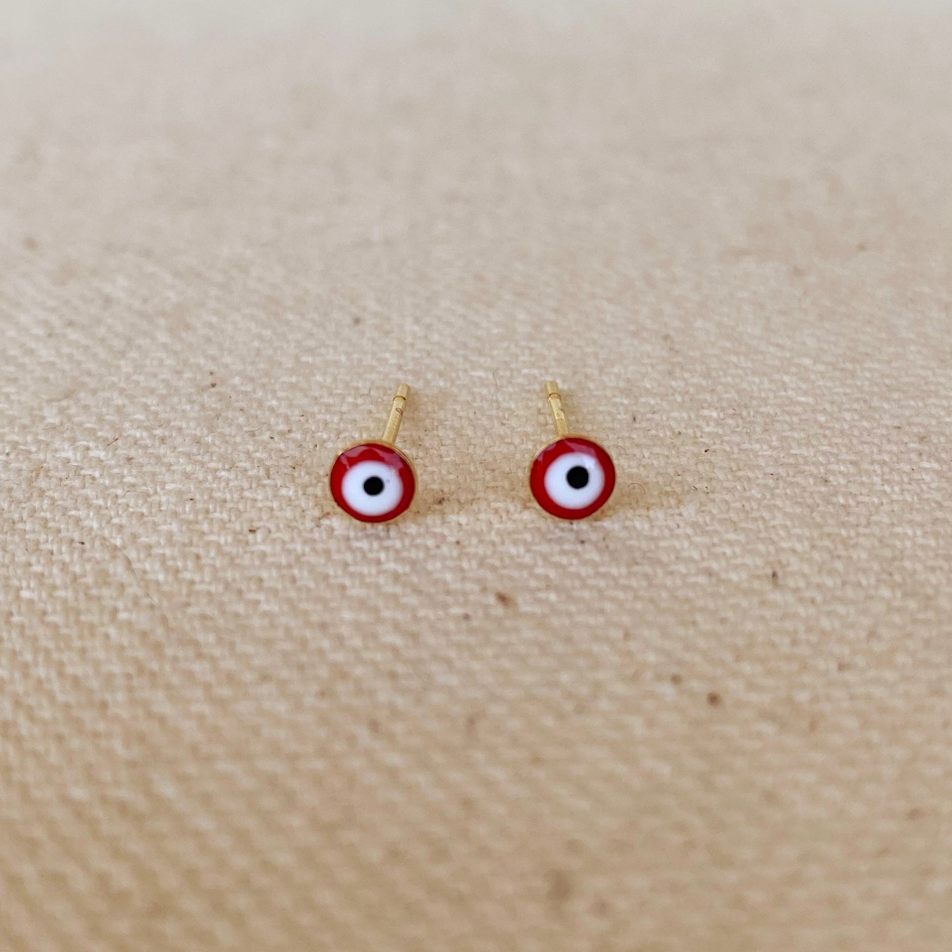 GoldFi 18k Gold Filled Tiny Red Evil Eye Stud Earrings