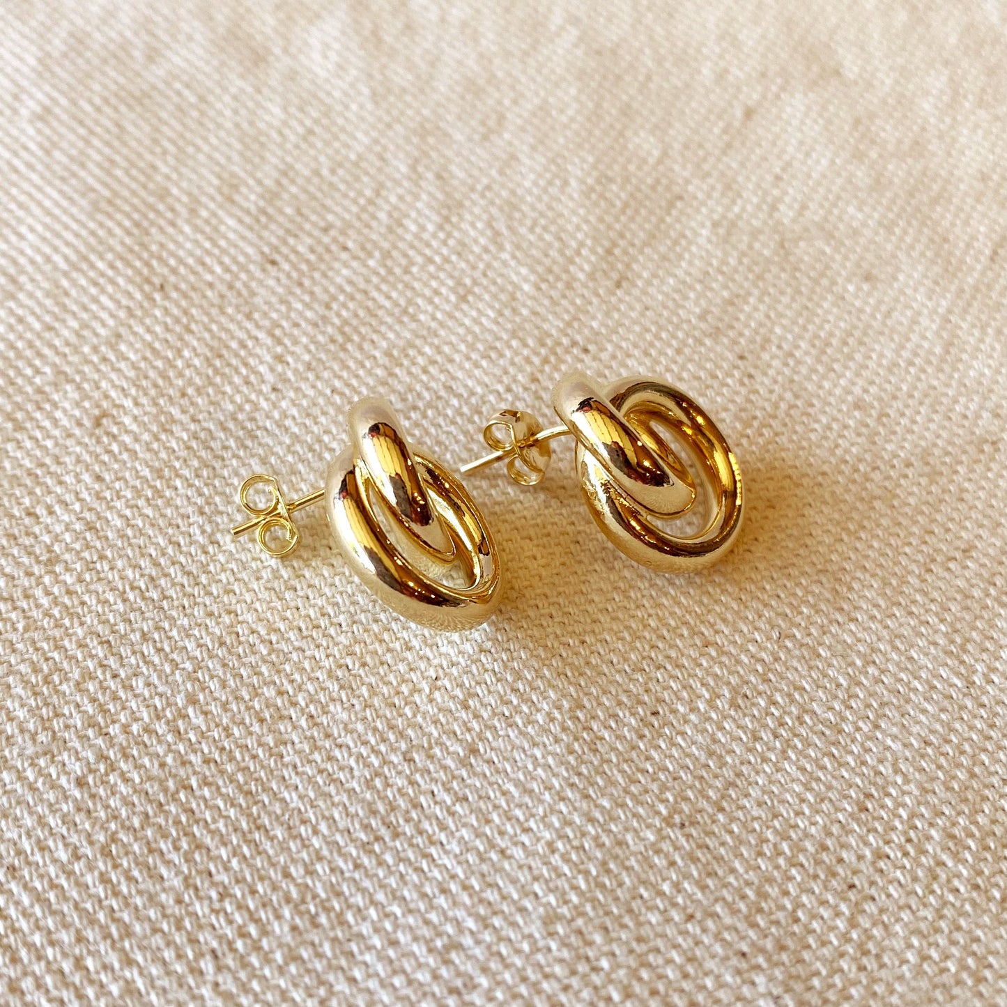 18k Gold Filled Double Circle Knot Stud Earrings