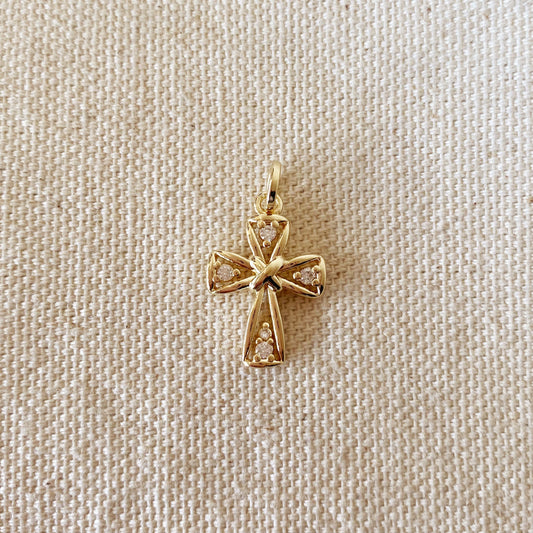 18k Gold Filled Cross With  4 Cubic Zirconia Stones