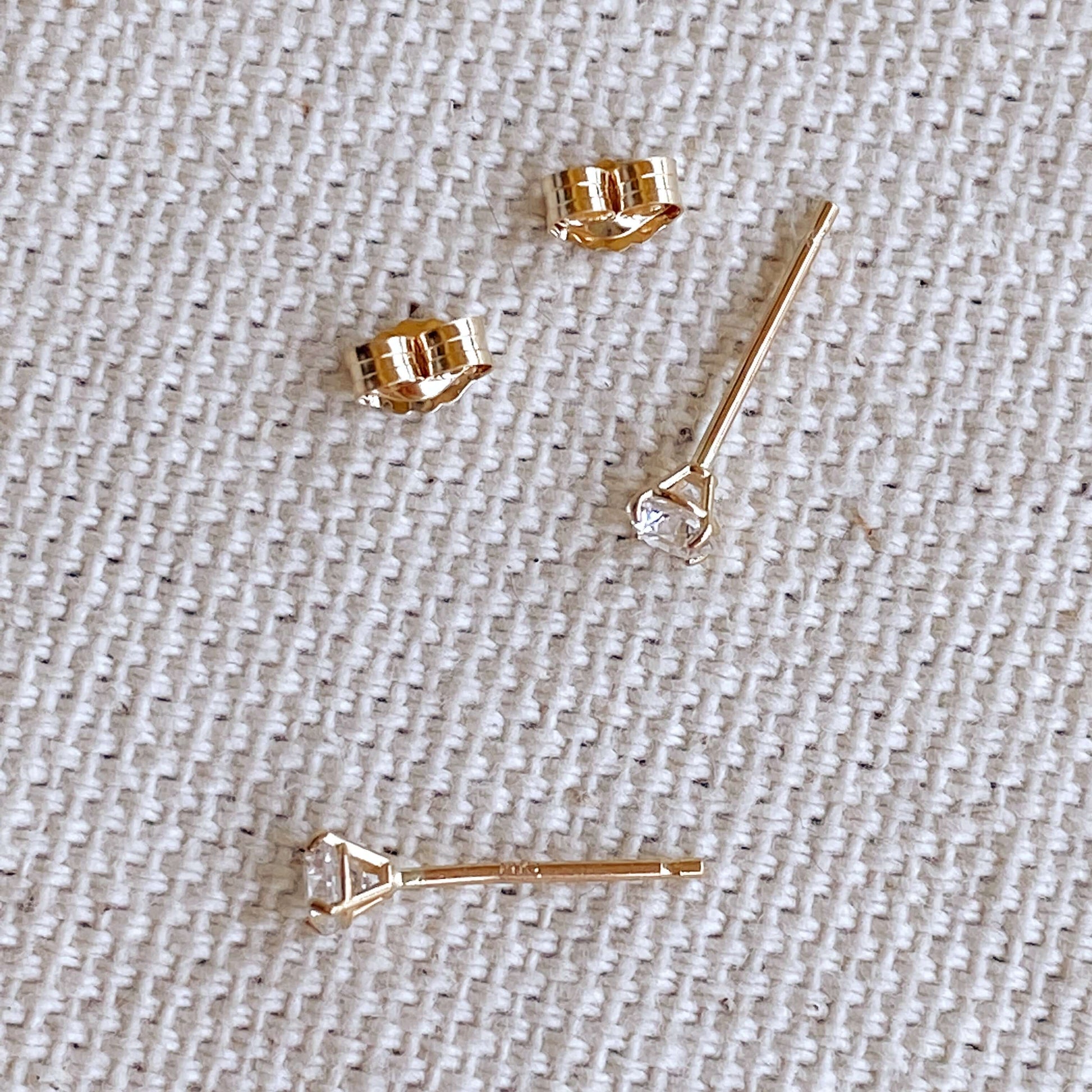 GoldFi 14k Solid Gold Round 3mm Cubic Zirconia Stud Earrings