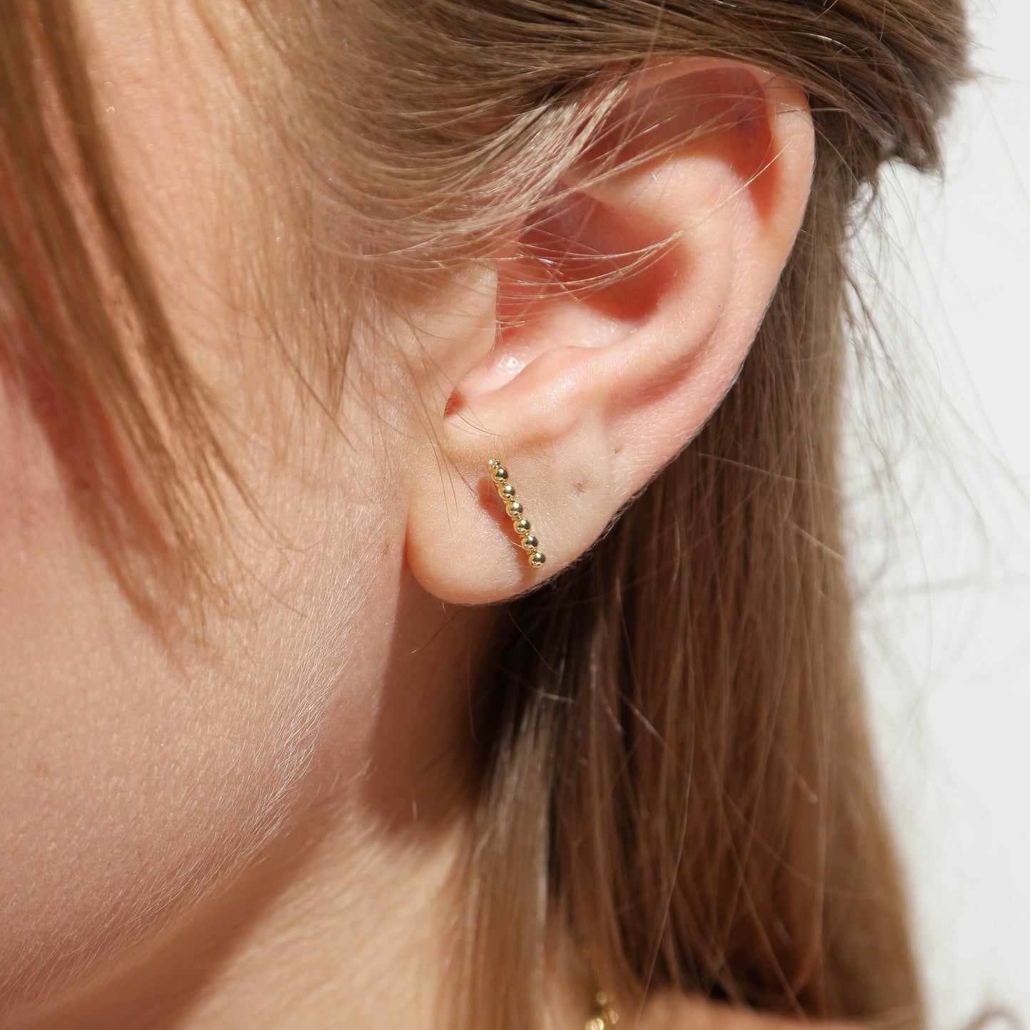 18k Gold Filled Beaded Bar Stud Earrings