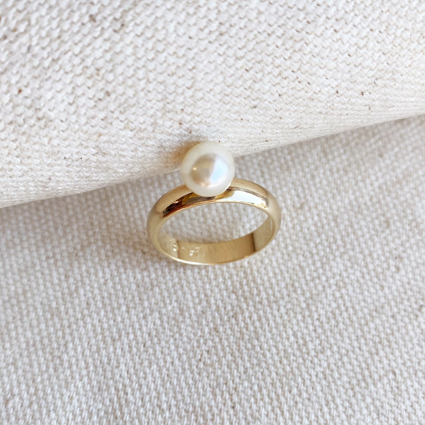 18k Gold Filled Solitaire Pearl Ring