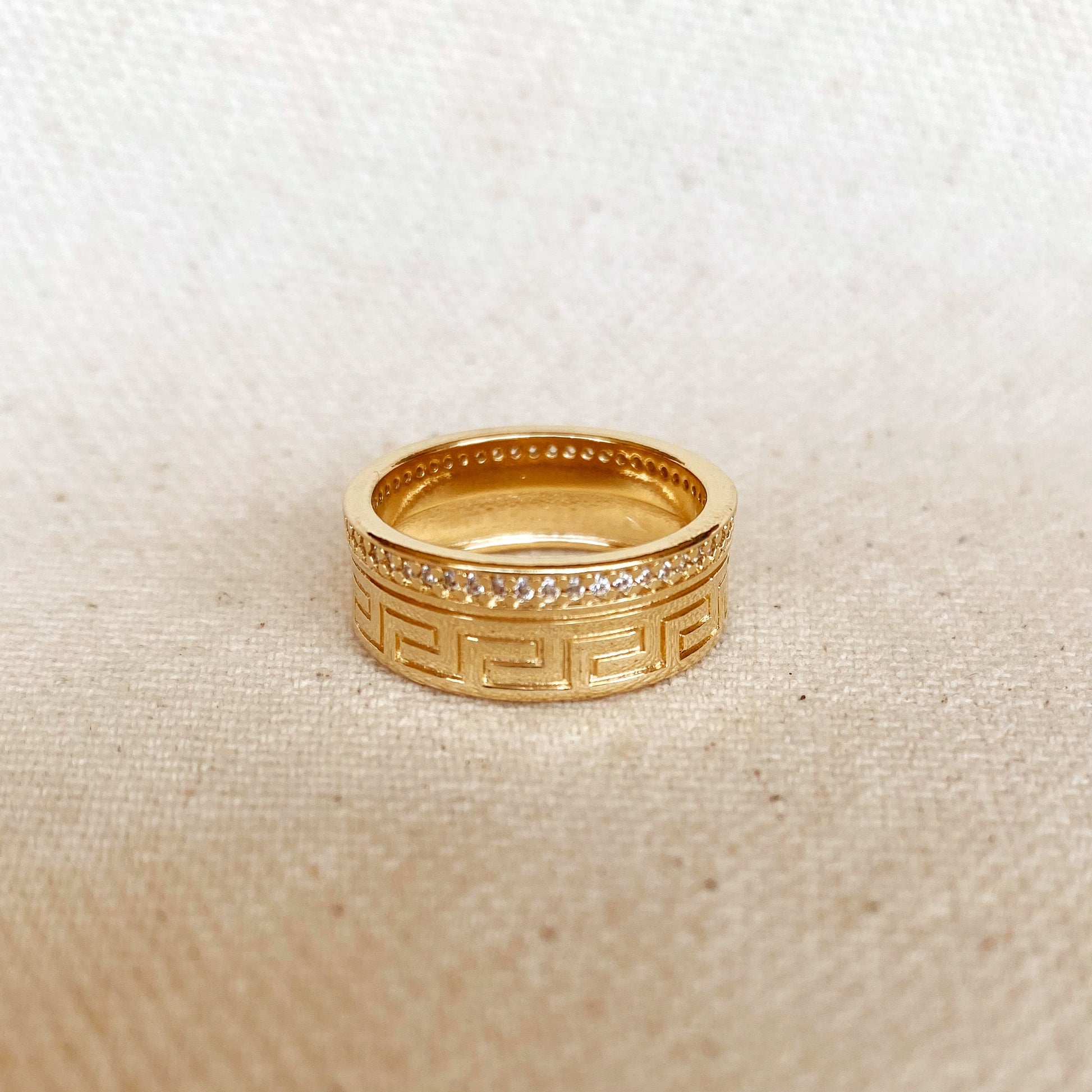 GoldFi 18k Gold Filled Greek Pattern Band Ring With Cubic Zirconia Detail