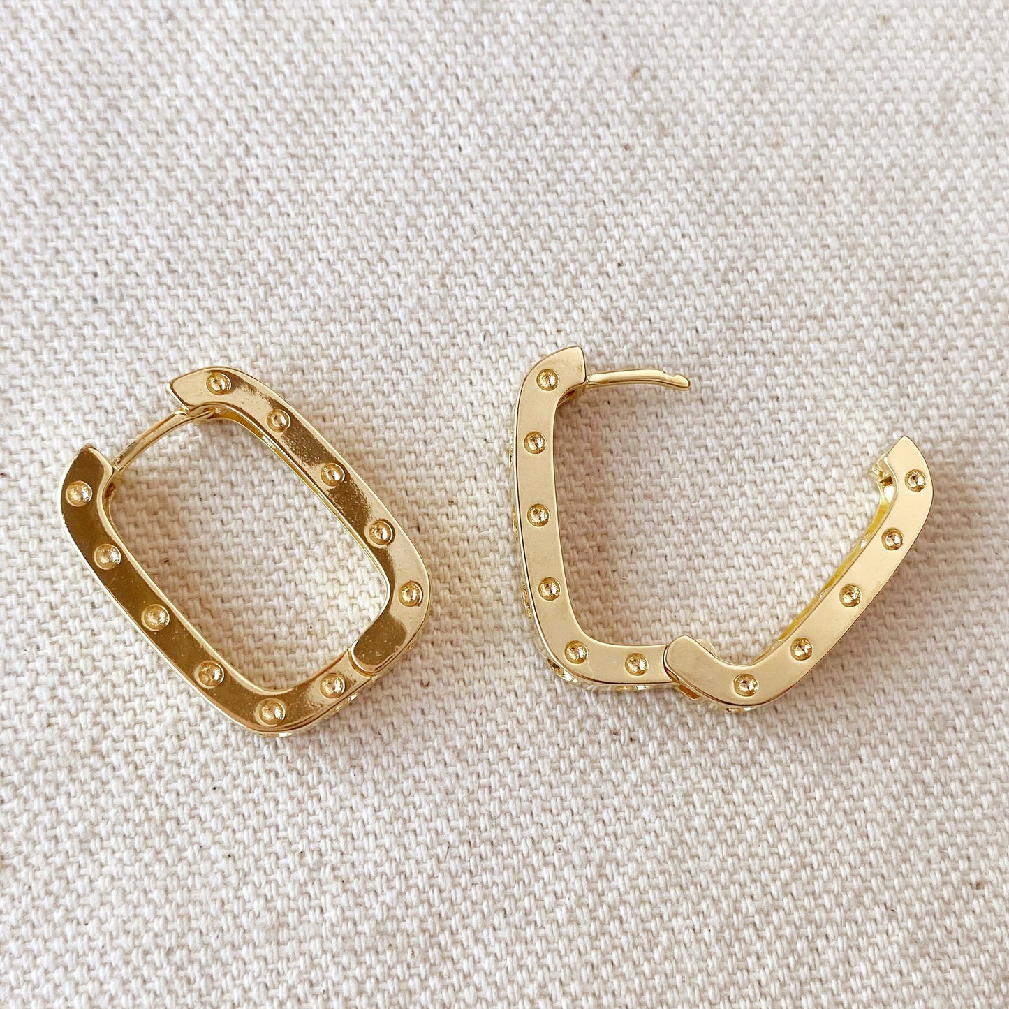 18k Gold Filled Large Rectangular Clicker Hoop Earrings With Cubic Zirconia Detail