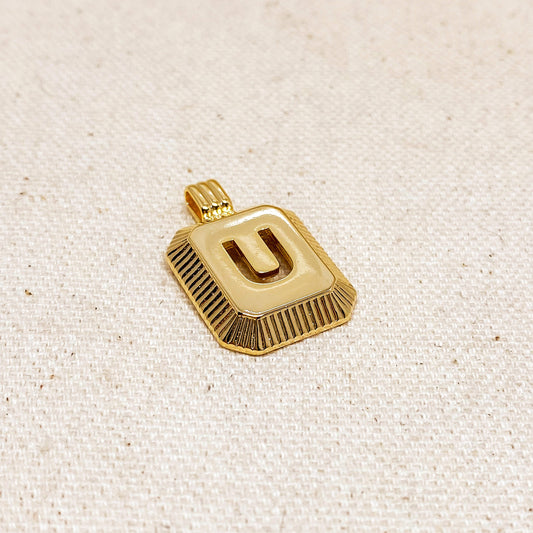 GoldFi 18k Gold Filled Initial Plate Pendant Letter U