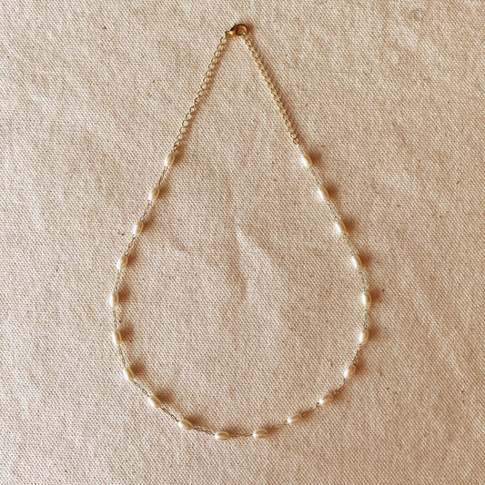 18k Gold Filled Oval Shaped Pearl Necklace