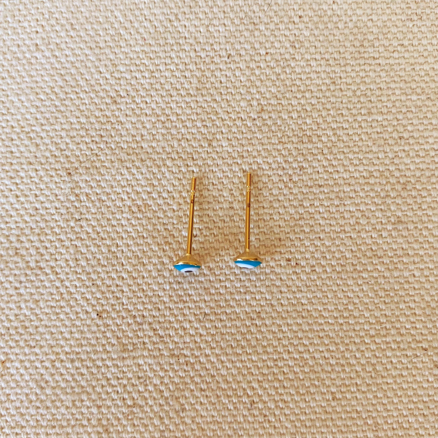 GoldFi 18k Gold Filled Tiny Aqua Evil Eye Stud Earrings