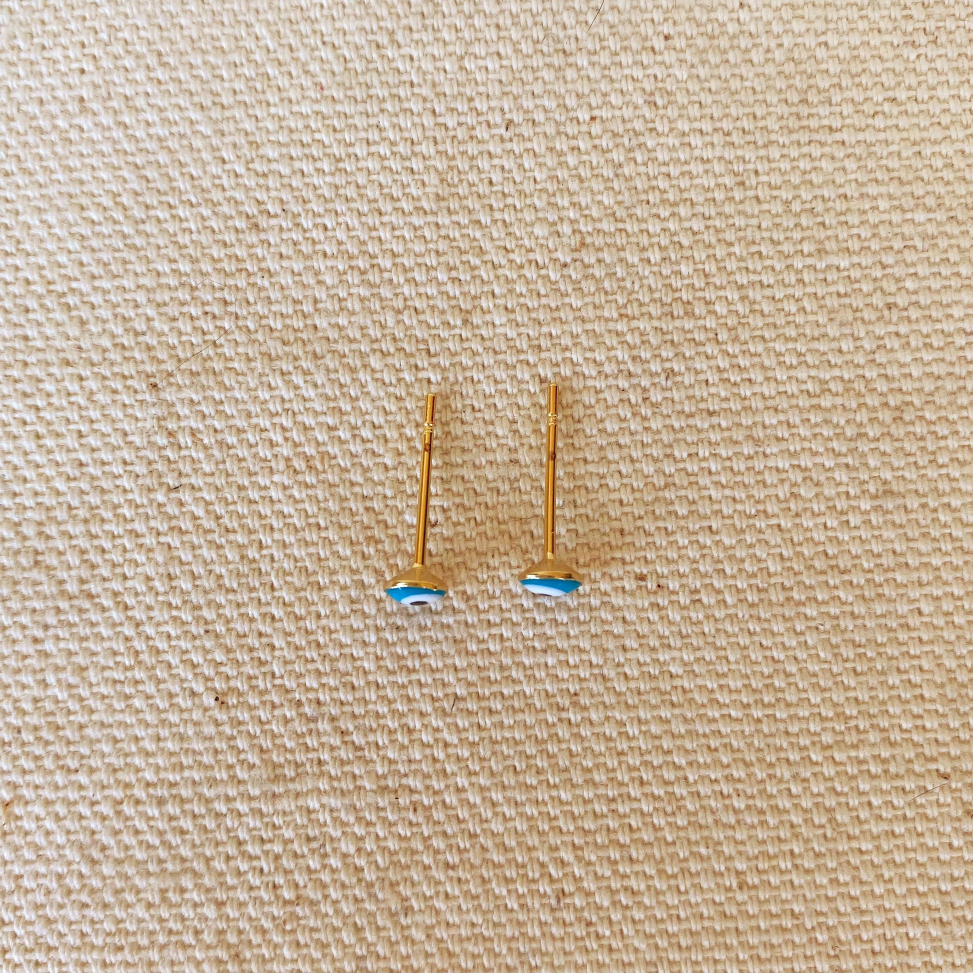 GoldFi 18k Gold Filled Tiny Aqua Evil Eye Stud Earrings