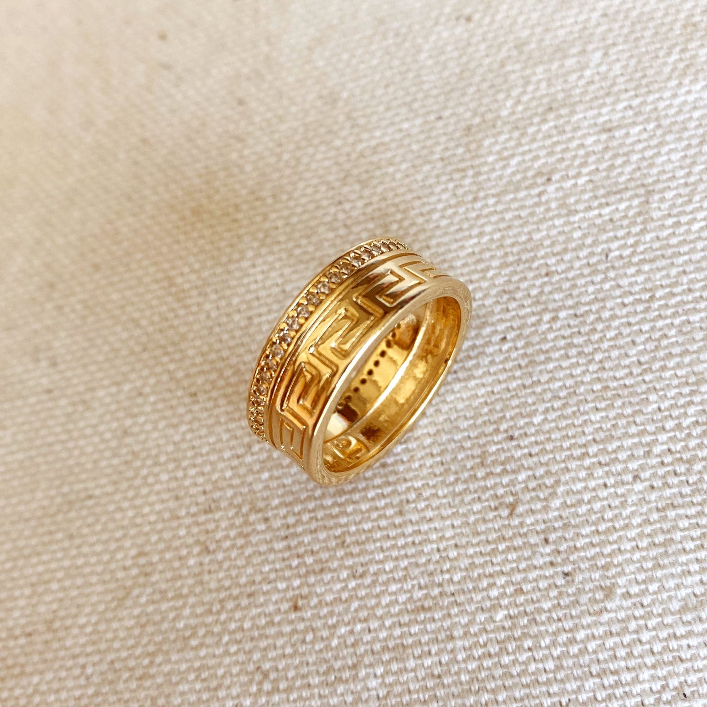 GoldFi 18k Gold Filled Greek Pattern Band Ring With Cubic Zirconia Detail