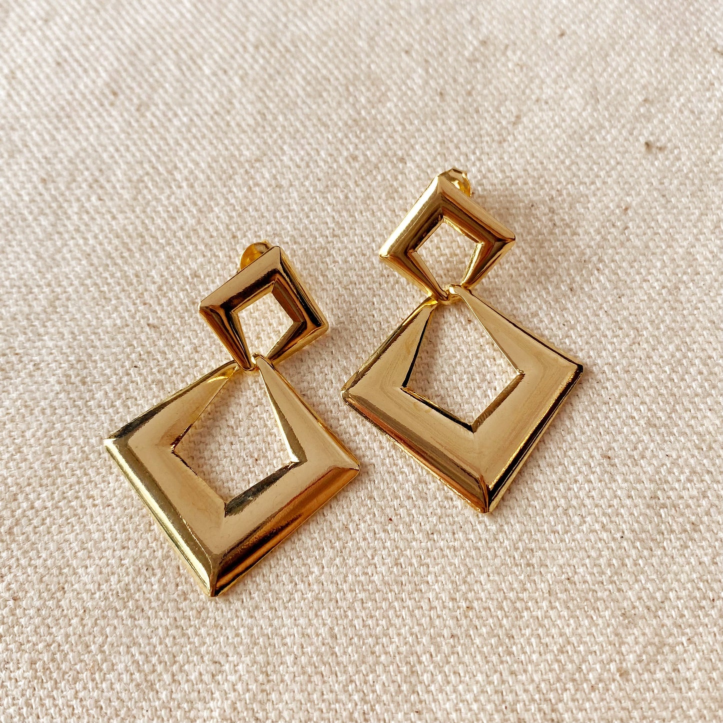 18k Gold Filled Double Diamond Shapes Dangling Earrings