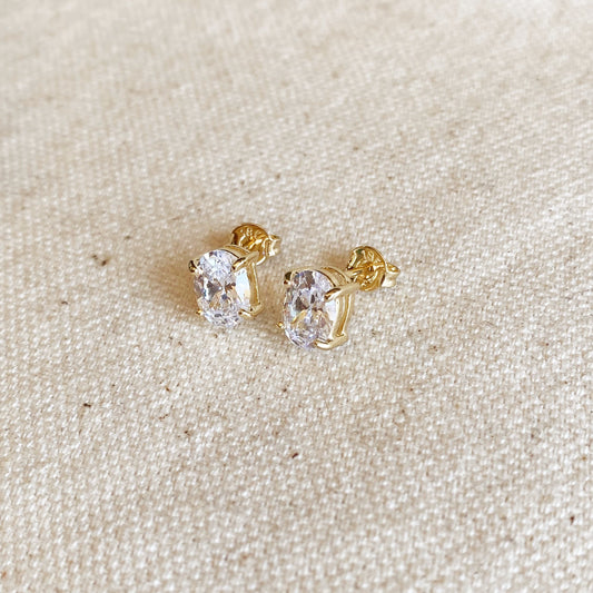 18k Gold Filled Oval Cubic Zirconia Stud Earrings