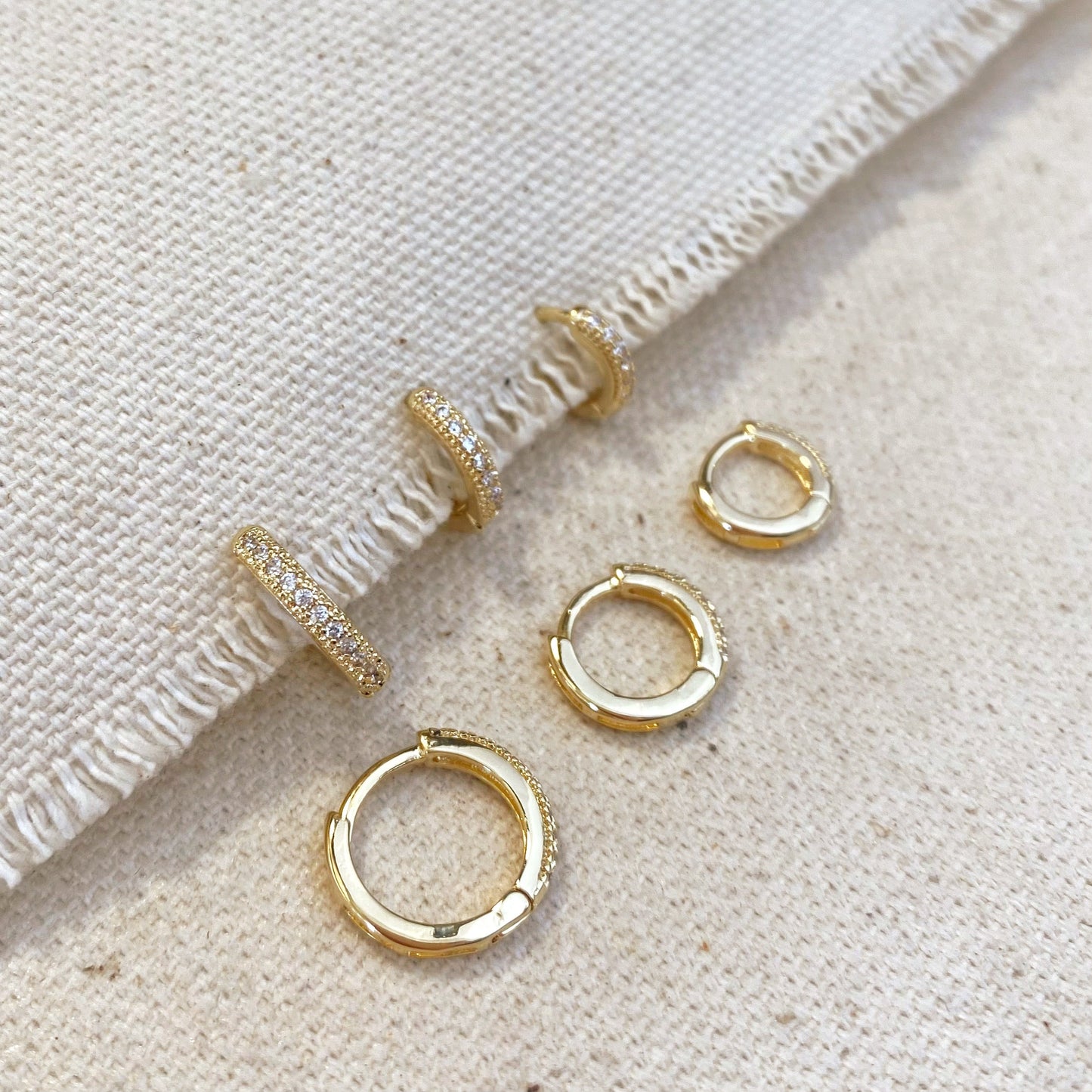 18k Gold Filled Clear CZ Hoop Trio