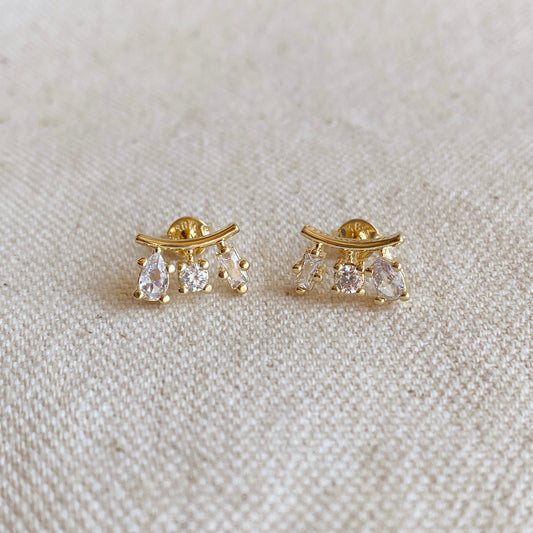 18k Gold Filled Clear Cubic Zirconia 3-Shapes Stud Earrings